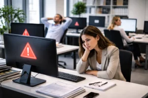 empleados sin trabajar en oficina por fallo informático en empresa